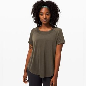 Lululemon Open Up Tie Back Tee, Olive green, size 6